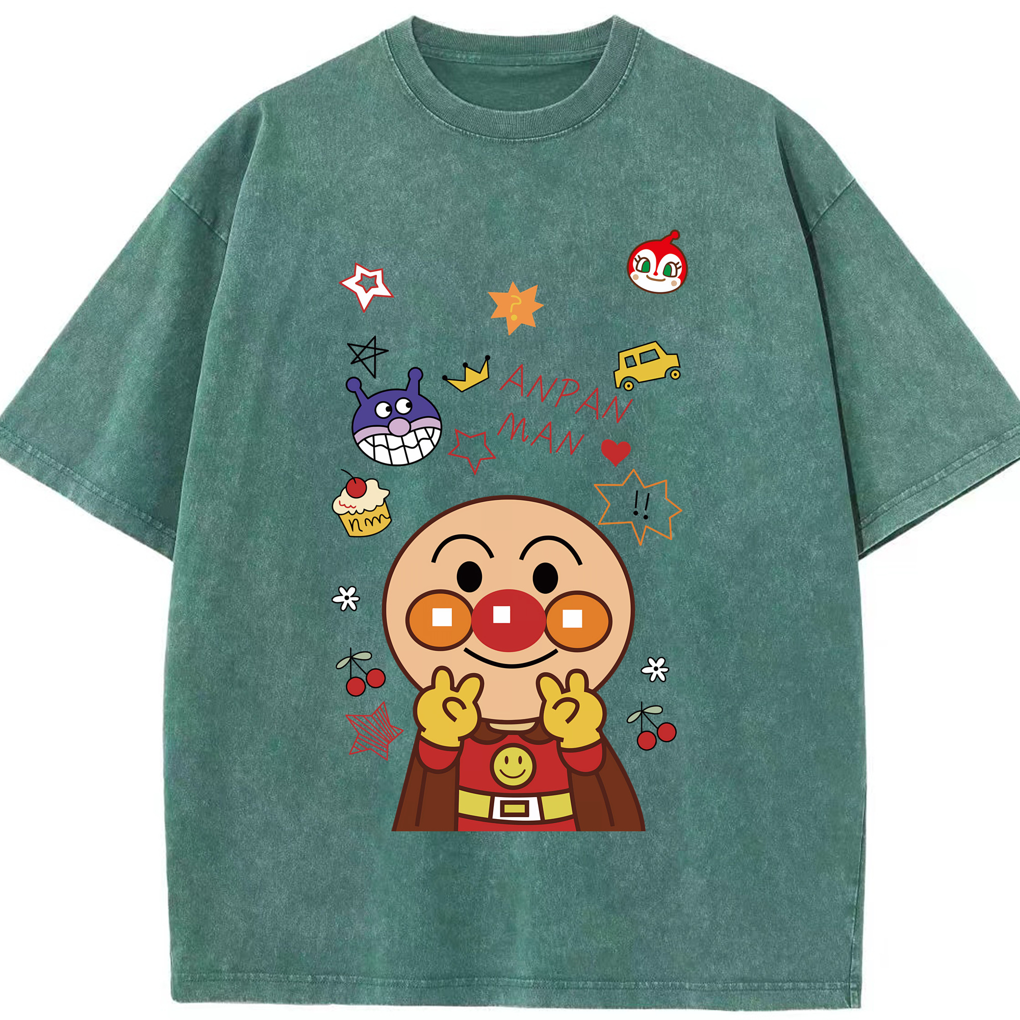 （画像用） アンパンマン Anpanman 綿100% ヴィンテージ風 半袖Tシャツ（フロントプリント）
